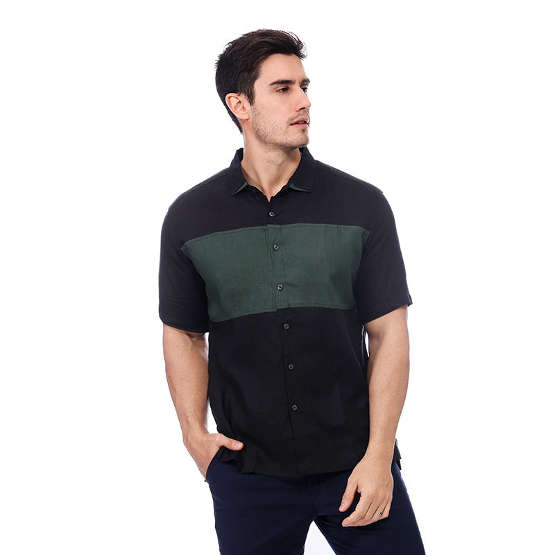 Summer New Linen Shirt Men's Short-sleeved Business Stitching Linen T-shirt
