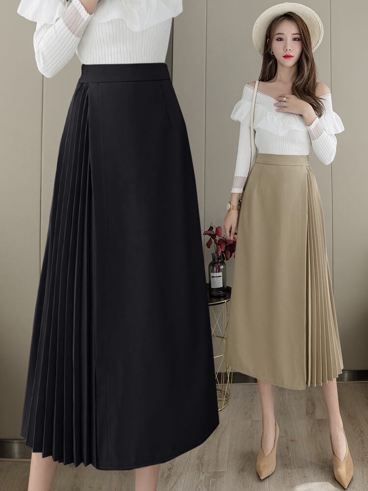 Irregular Pleated Skirt And Umbrella Skirt Mid-length High Waist