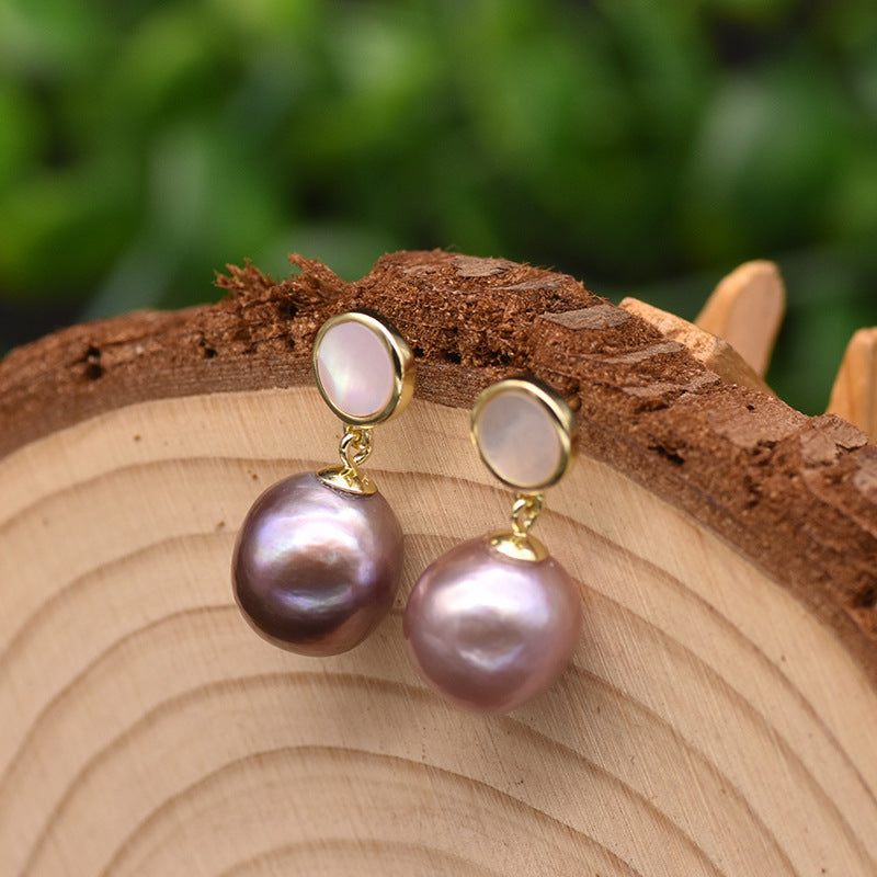 Natural Purple Edison Baroque Pearl Earrings