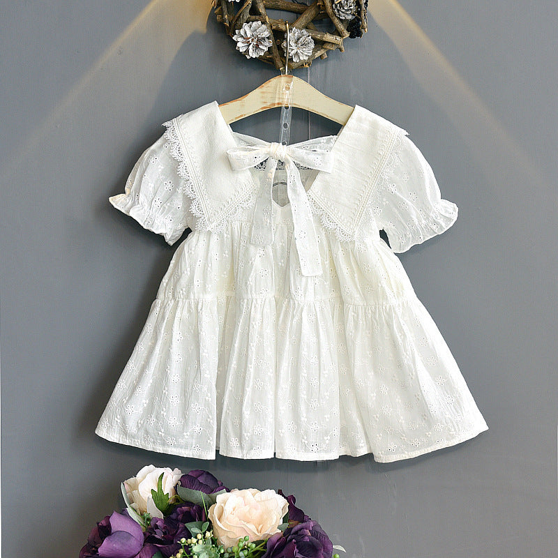 فستان أبيض ناعم ورقيق باللون الابيض للاطفال - فستان بناتي دانتيل ستايل الاميرة
