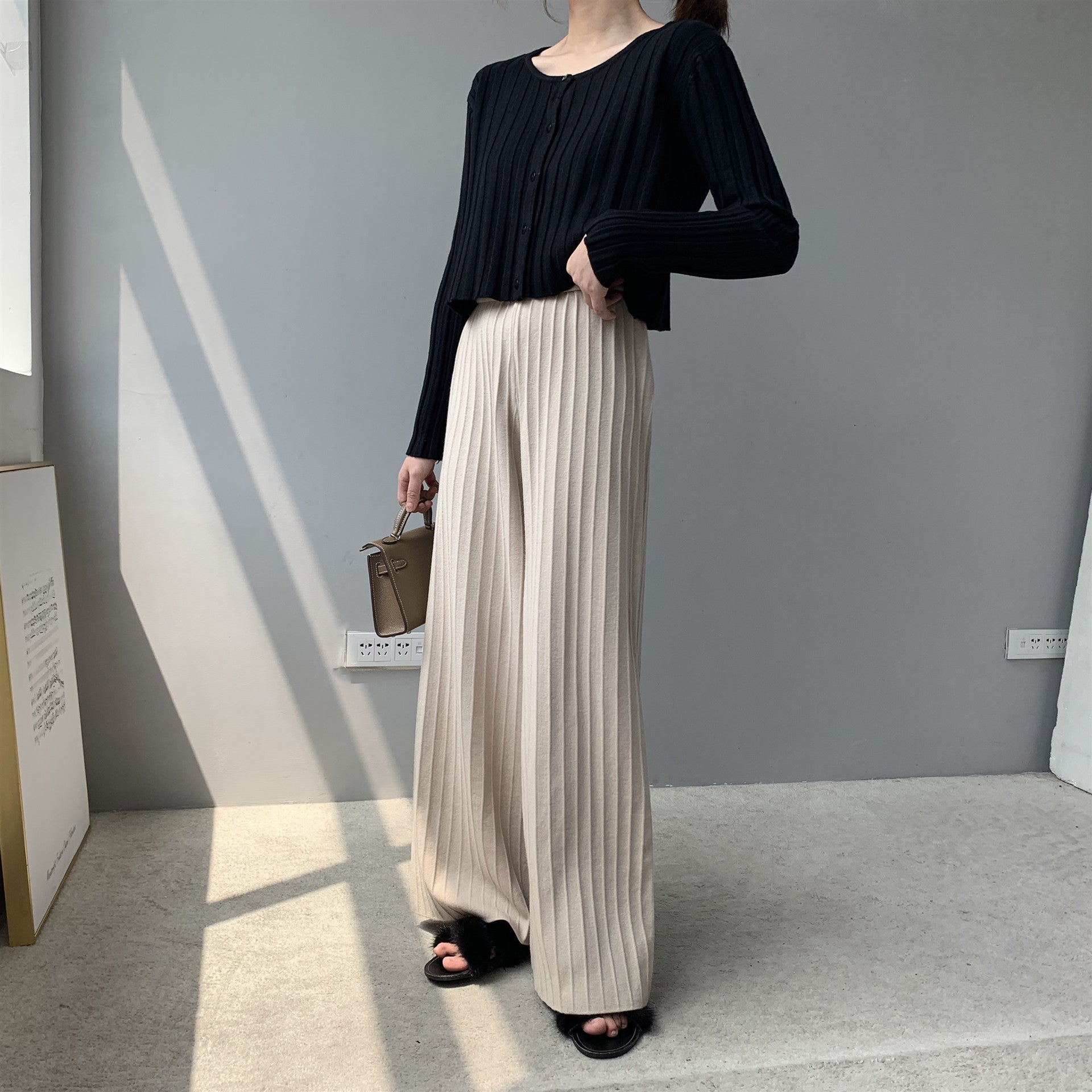 Korean Style Vertical Striped Thin Wide-leg Pants Women's Suit Pants