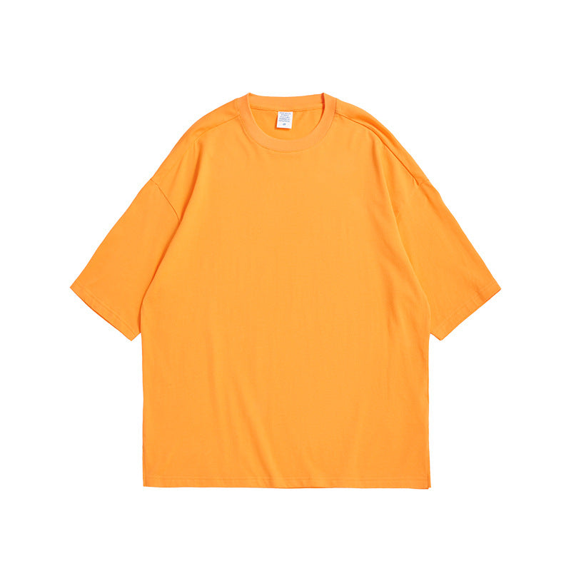 Loose-fit Solid Color Men's T-shirt Five-quarter Sleeves Short Sleeves