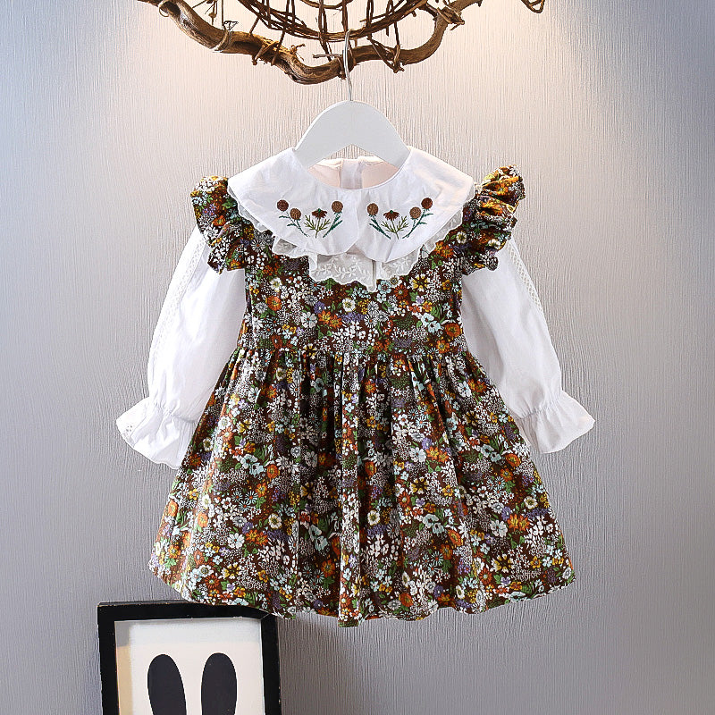Girls Suit Skirt Spring Children's Wear Spring Bottoming Shirt Girl Child Western Style Floral Skirt Two-piece Trend