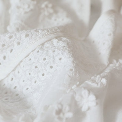Embroidered Elastic Waist Small White Dress Women