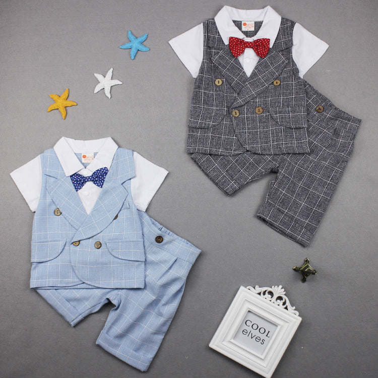 Boy's Suit Children's Plaid Gentleman Two-piece Short-sleeved Suit