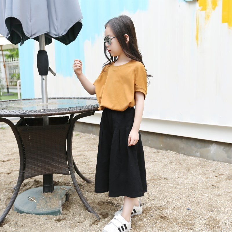 Girls' Suits 2021 Summer New Children's Clothing Big Children's Cotton And Linen Wide-leg Pants Loose Western Style Leisure Two-piece Trend