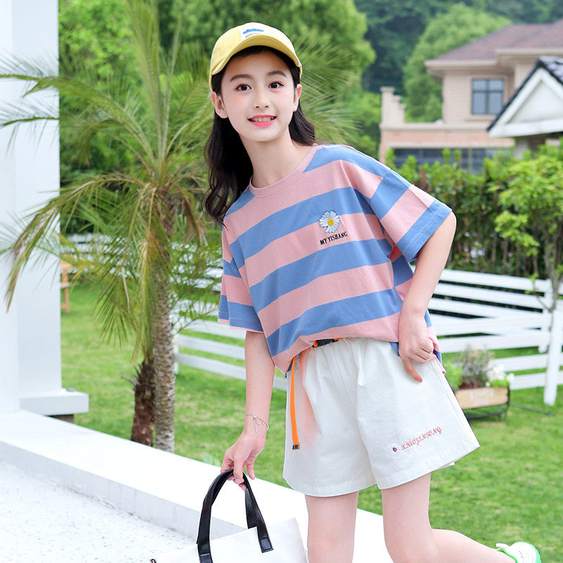 Children's Short-sleeved Shorts Suit Cotton T-shirt Girls Suit