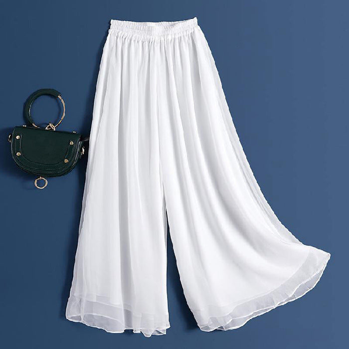 Spring, Autumn And Summer White Chiffon Wide-Leg Pants