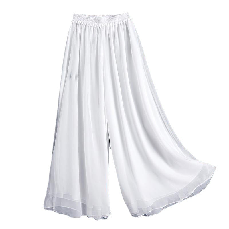 Spring, Autumn And Summer White Chiffon Wide-Leg Pants
