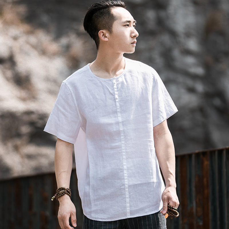 Short Sleeve Men's Summer Thin Linen T-shirt Breathable