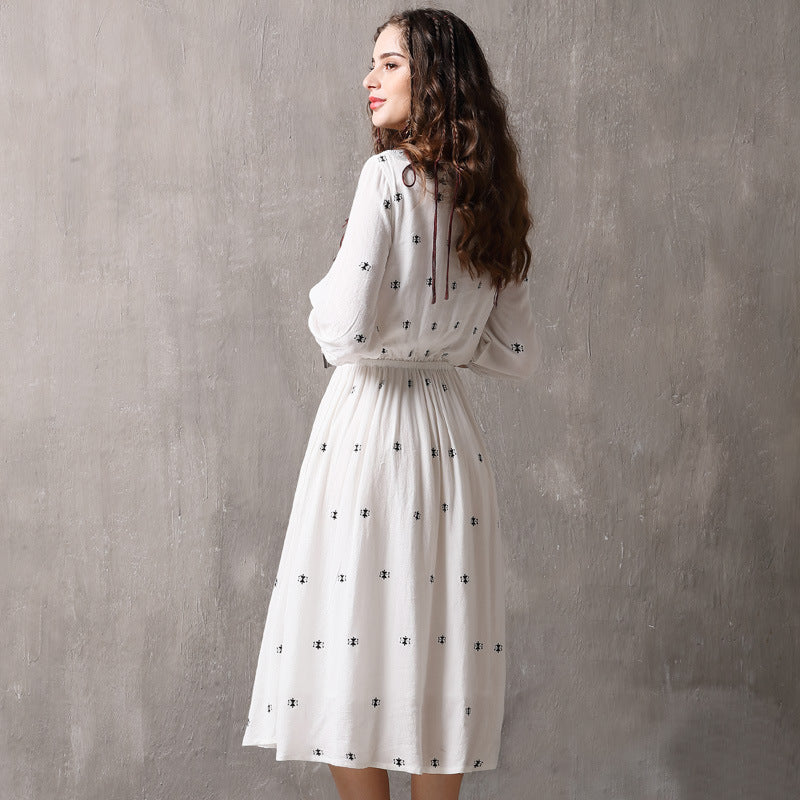 Summer New Loose Large Size Big Swing Dress Retro Embroidery Sleeve Dress