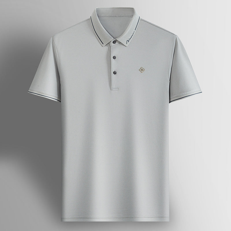 Casual Business  Silk Short Sleeve T-shirt Men's Lapel Breathable Half Sleeve Loose