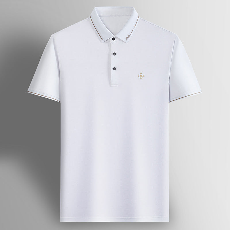 Casual Business  Silk Short Sleeve T-shirt Men's Lapel Breathable Half Sleeve Loose