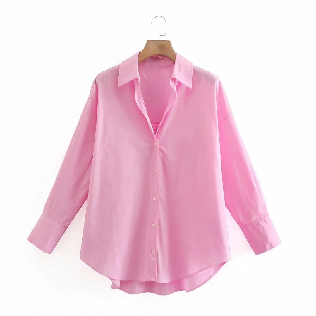 French Retro Slimming Solid Color Casual Poplin Shirt