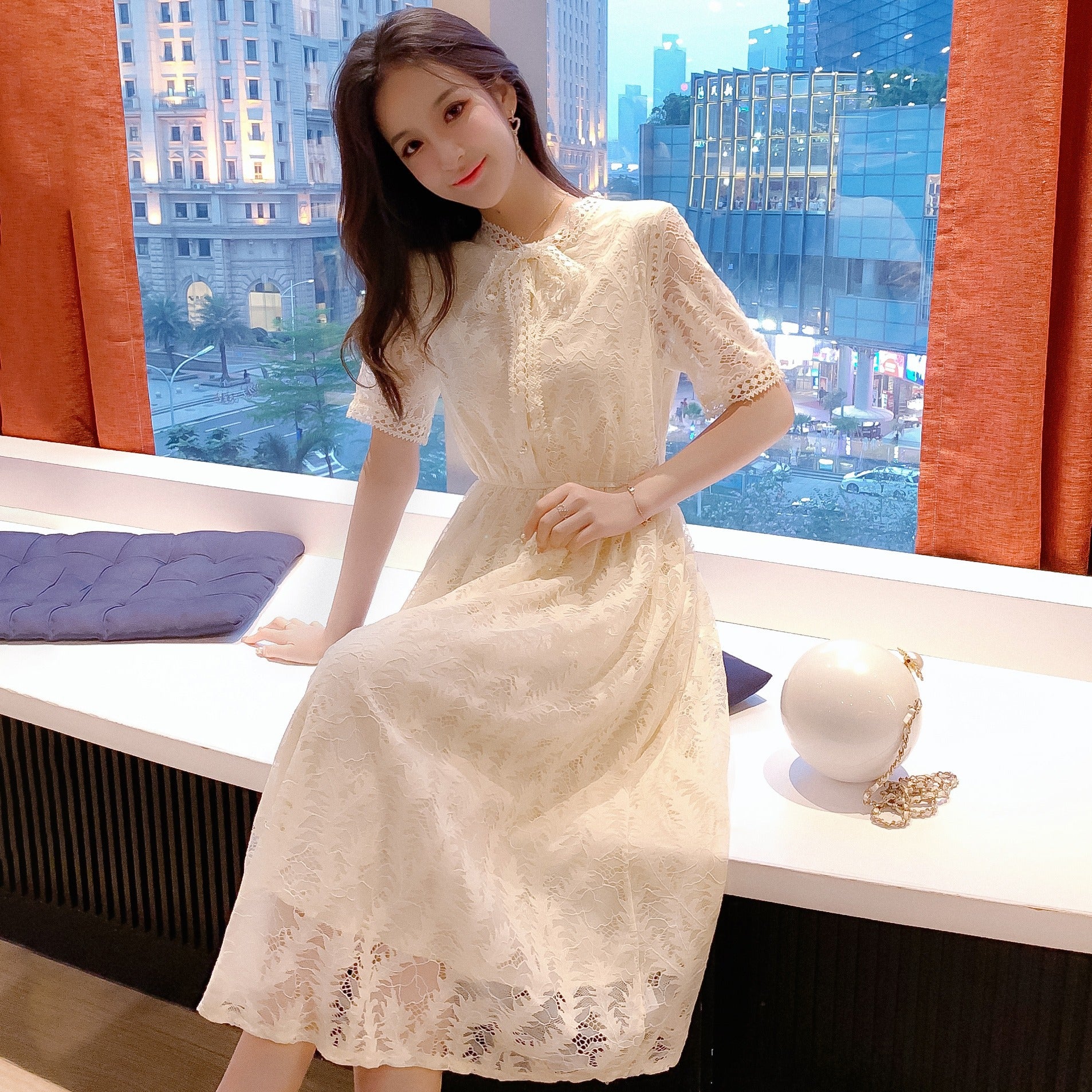 2021 Summer New Fashion French Bellflower Lace Ladies Western Style Dress