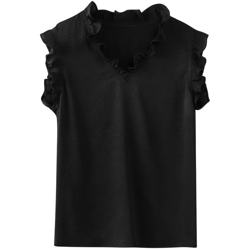 Simple V-neck Sleeveless Chiffon Shirt