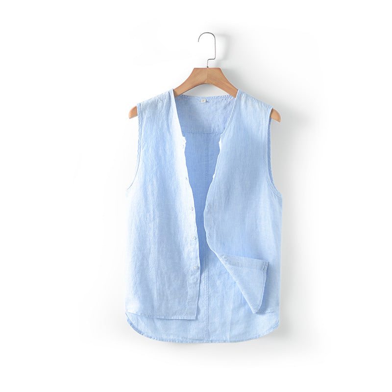 Men's Linen Shirt Sleeveless Vest