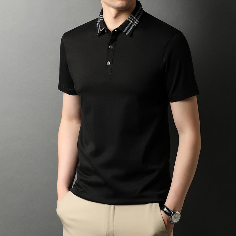 Business Casual Jacquard Knitted Collar Half Sleeve Dad T-shirt