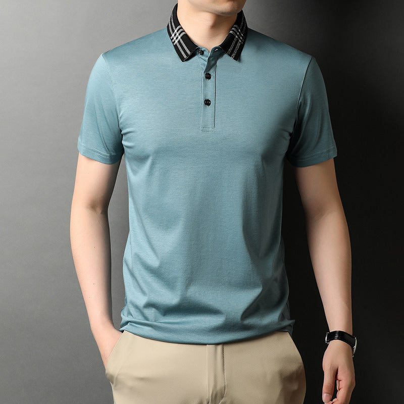 Business Casual Jacquard Knitted Collar Half Sleeve Dad T-shirt