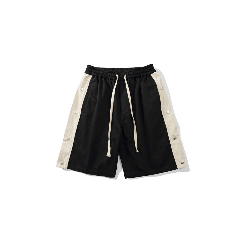 Contrasting Color Stitching Shorts, Split Feet, Five-quarter Sleeves, Street Fashion, Elastic Waist, Color Matching Pants