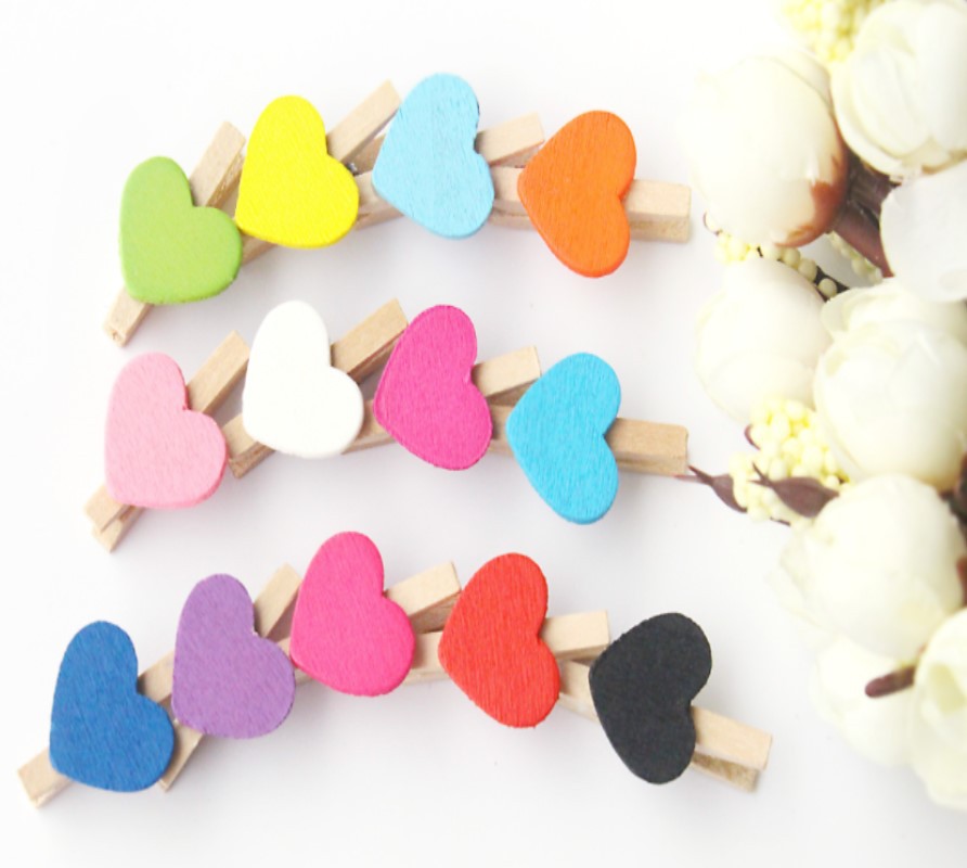 50 Pieces Of Color Love Clip Wedding Small Wooden Clip