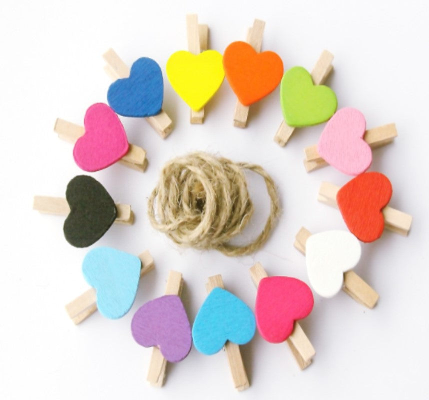 50 Pieces Of Color Love Clip Wedding Small Wooden Clip