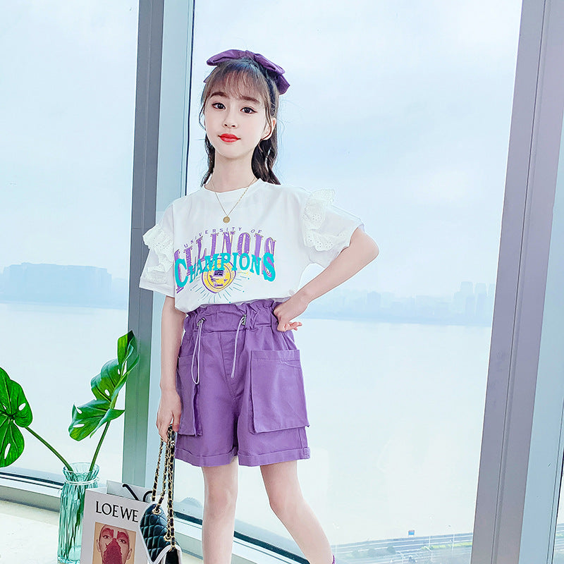 Big Virgin Summer Clothes Foreign Girl Short-sleeved Shorts Summer Two-piece Suit