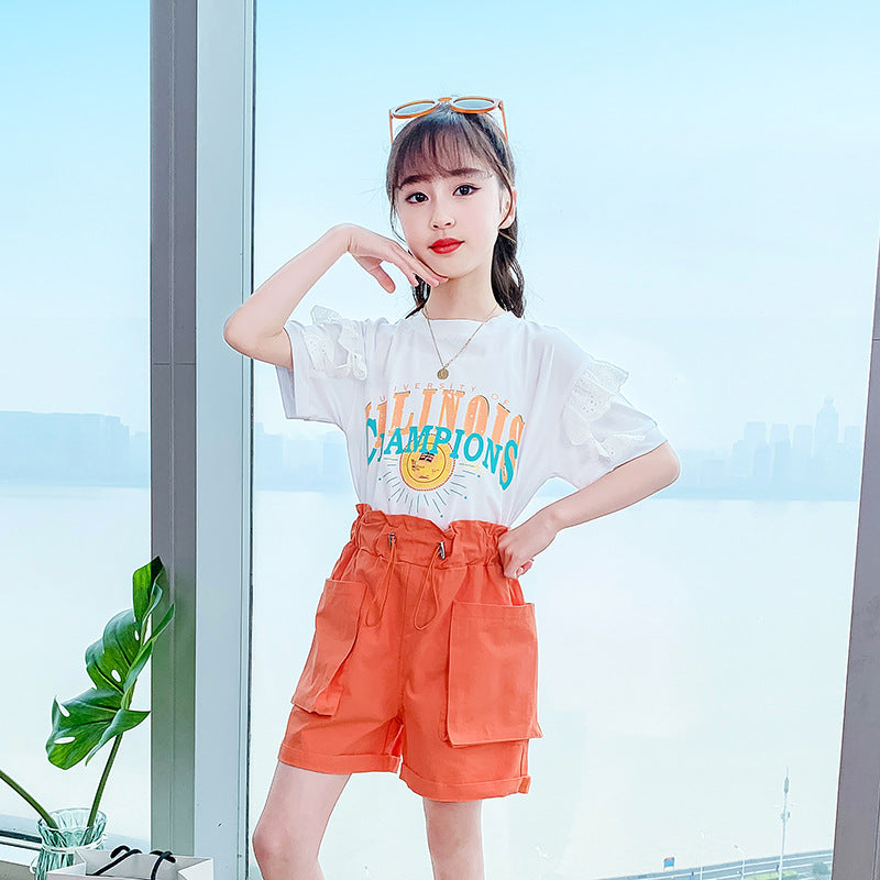 Big Virgin Summer Clothes Foreign Girl Short-sleeved Shorts Summer Two-piece Suit