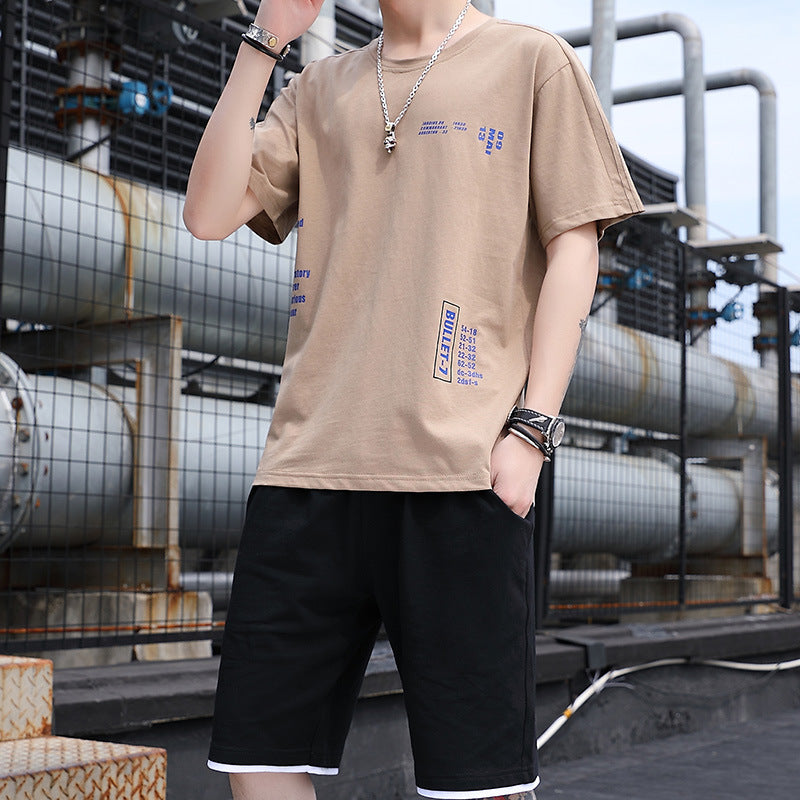 Sportswear Men's Casual Wear Trend Korean Student Short Sleeve T-shirt Loose And Handsome Two Piece Set