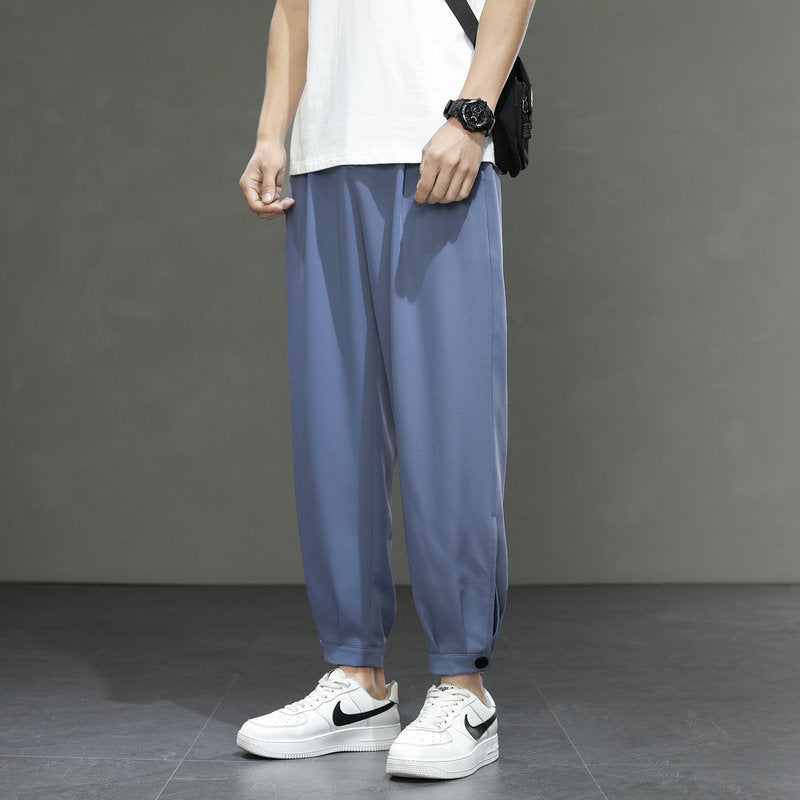 Men's Ice Silk Loose Nine Point Legged Pants Fashionable Simple Solid Color