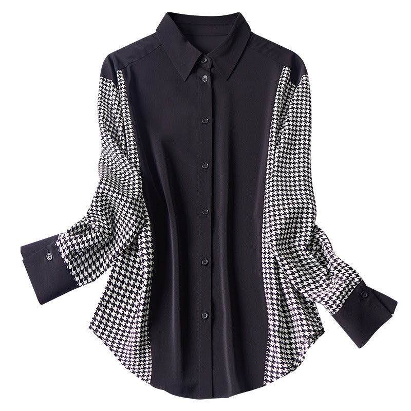 New Style Black Shirt Long-sleeved Ladies Chiffon Shirt Top