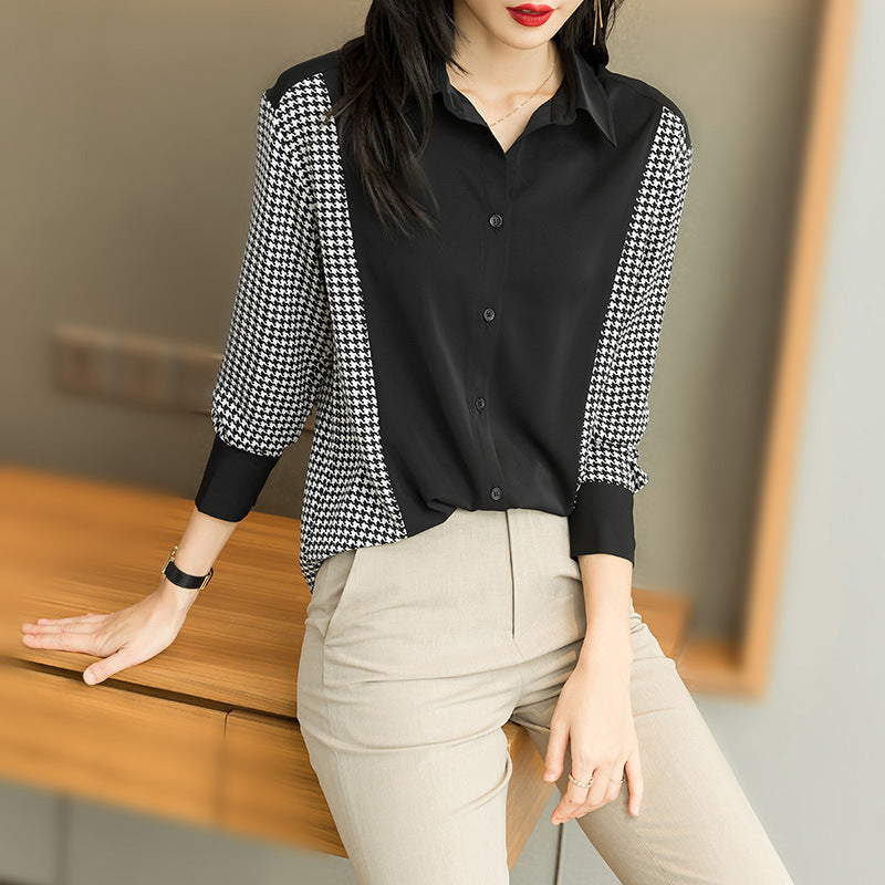 New Style Black Shirt Long-sleeved Ladies Chiffon Shirt Top