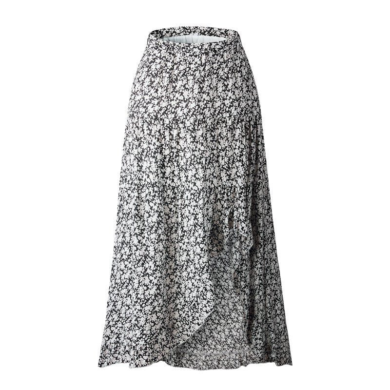 Strapless irregular floral chiffon skirt