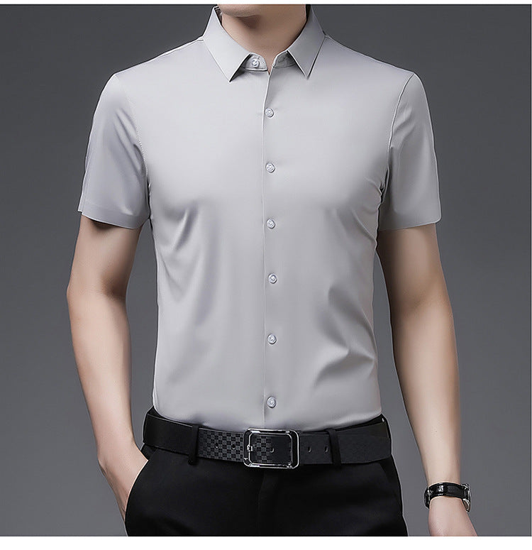 Short-sleeved Non-iron Solid Color Slim-fitting Shirt Men's Business Simple