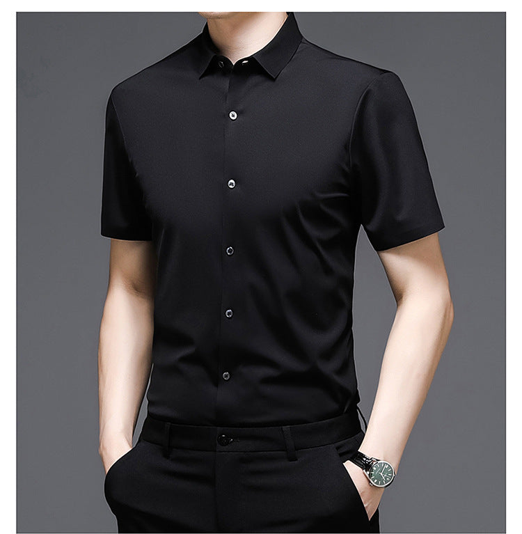 Short-sleeved Non-iron Solid Color Slim-fitting Shirt Men's Business Simple
