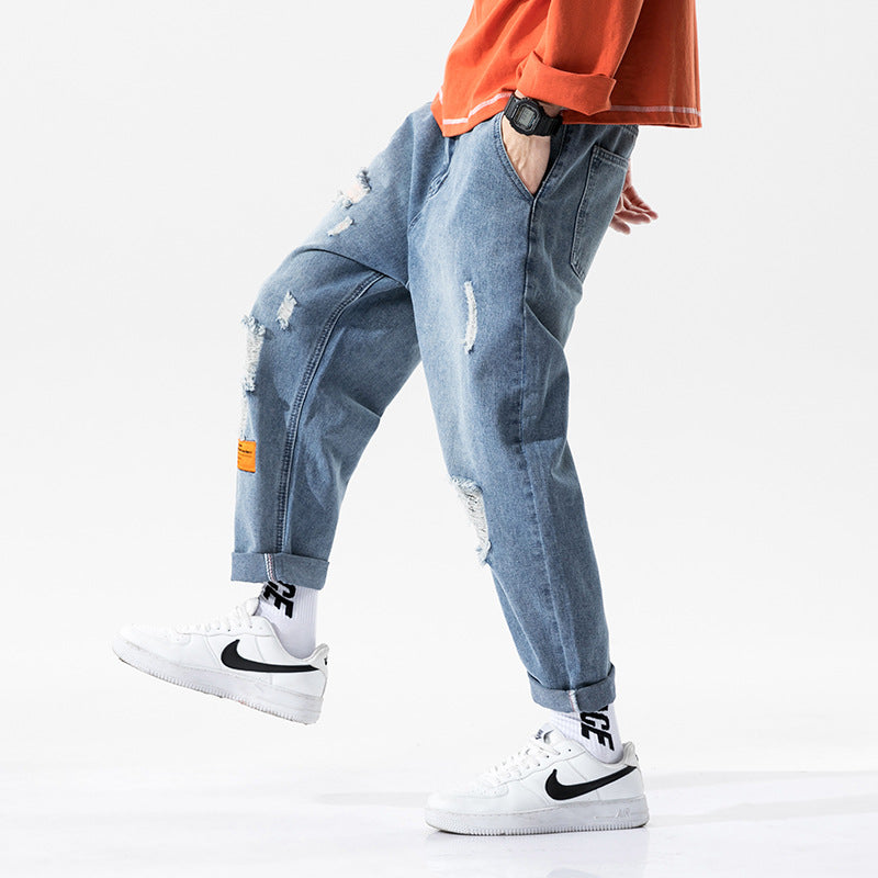 Urban Men's Wear  Perforated Jeans Men's 20 Fashion Slacks