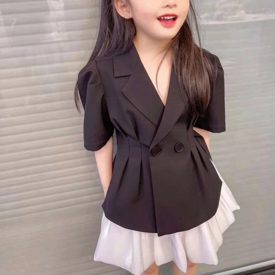 Girls Hepburn Style Waist Short Sleeve Small Suit