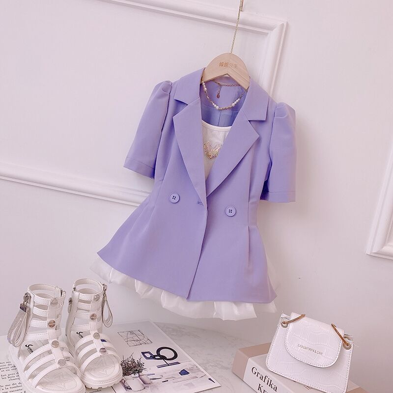 Girls Hepburn Style Waist Short Sleeve Small Suit