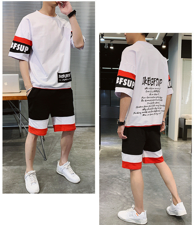 2020 New Men's Summer Short-sleeved T-shirt Set Korean Version Trend