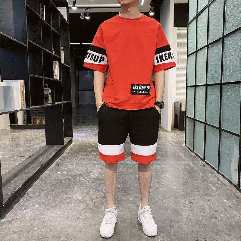 2020 New Men's Summer Short-sleeved T-shirt Set Korean Version Trend