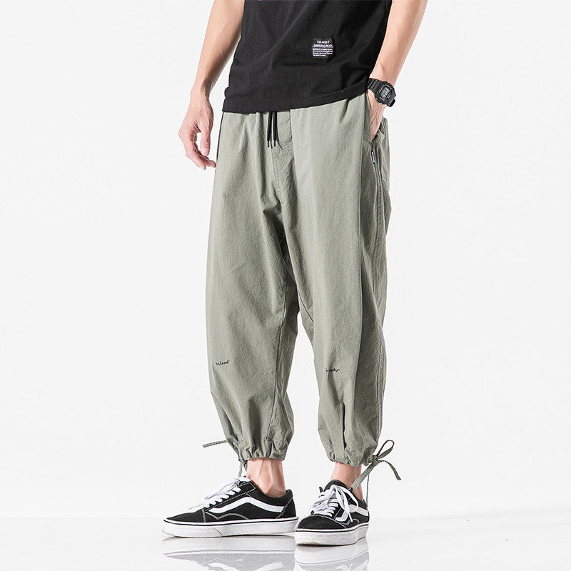 Men's Solid Color Loose Thin Cropped Overalls