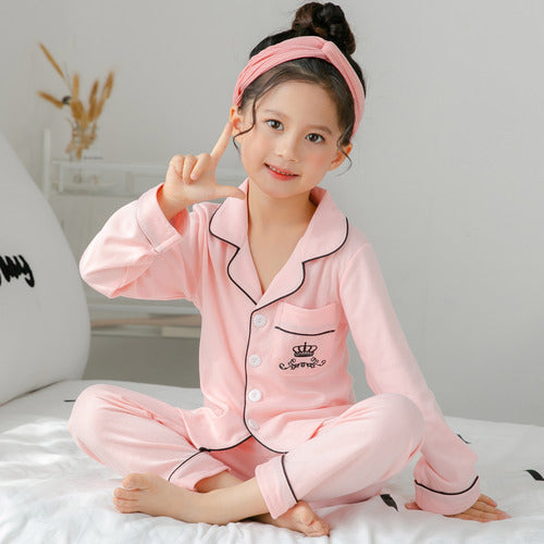 Children's Clothing Girls Cute Printing Long-sleeved Home Wear, Big Children's Thin Cotton Pajamas Set