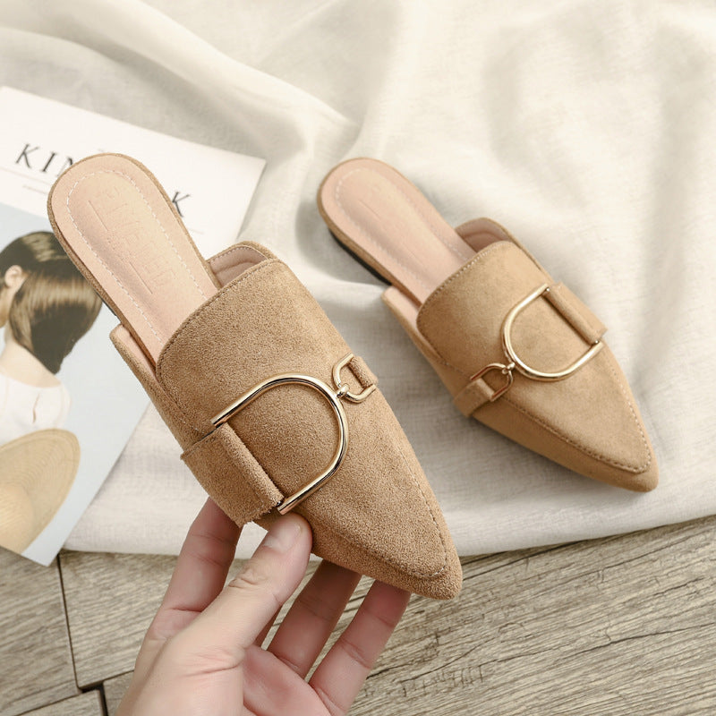 Womens Flats Shoes Mules Slippers Decoration Metal