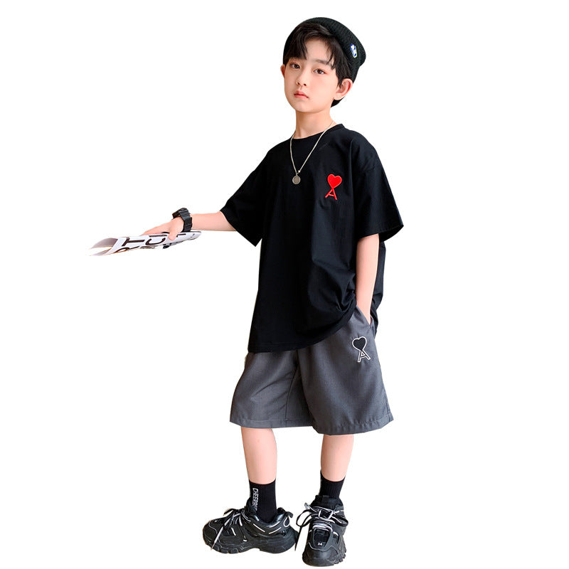 Sports Net Red Tide Brand Short-sleeved Shirt, Large Children's Casual Shorts Two-piece Suit