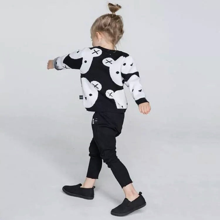 Boys And Girls Baby Black And White Bear Knitted Sweater Top