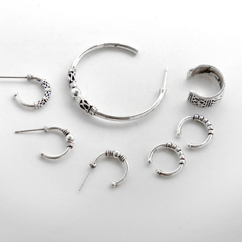Bohemian retro size C-shaped earrings seven-piece earrings alloy