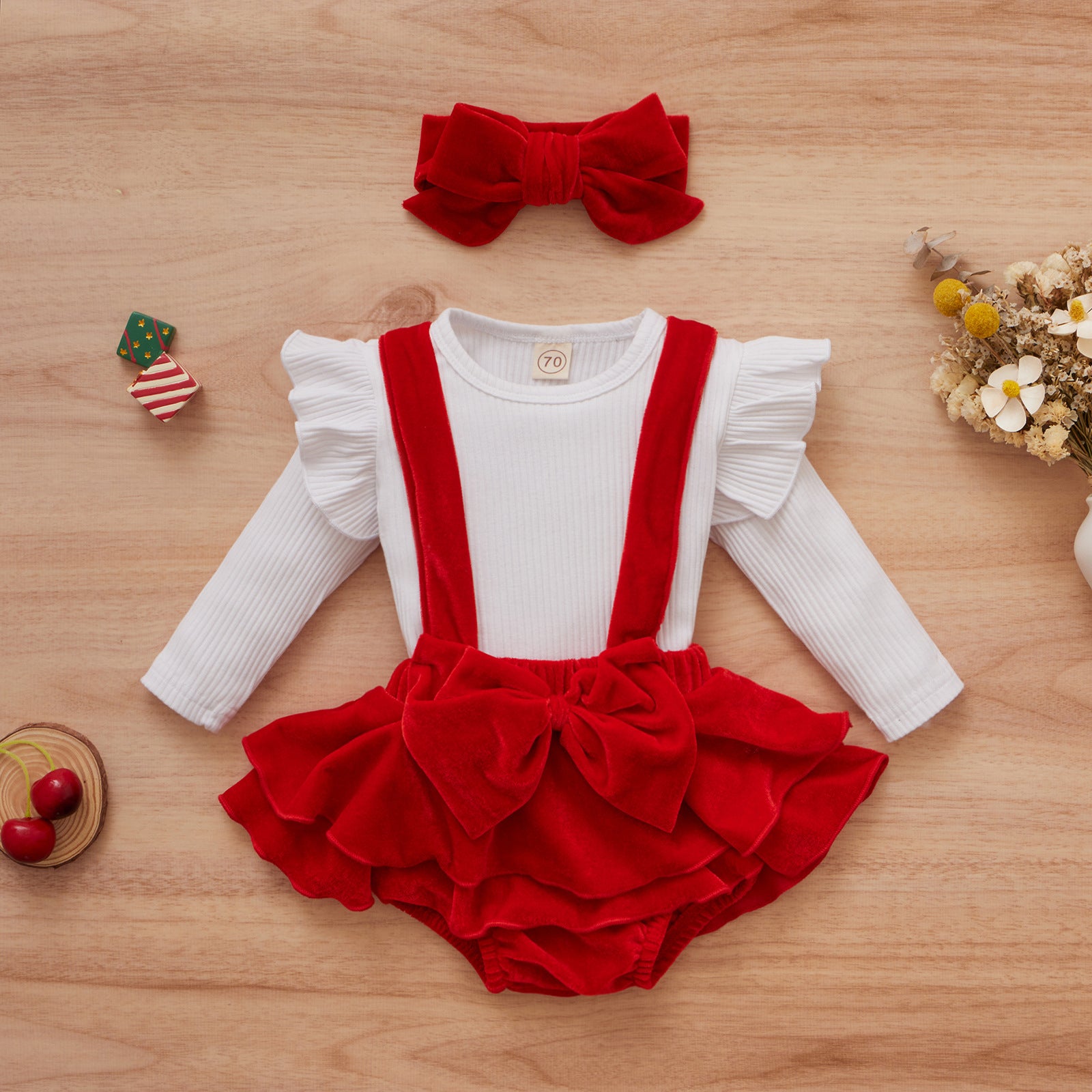 Christmas Girls Long-sleeved Blouse And Skirt Suit