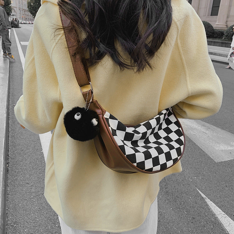 Checkerboard Black And White Houndstooth Personality Daily Commuter Female Bag