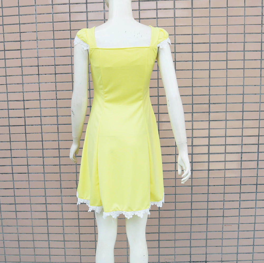 Slim-fit Lace Stitching Dress