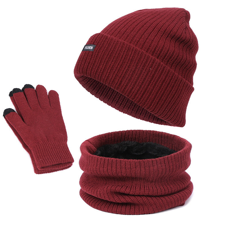 Three-piece velvet warm wool hat scarf gloves